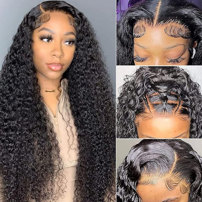 13x4 Curly HD Lace Front Wigs Human Hair Pre-plukced,180 Density HD Long Curly Human Hair Wigs for Black Women 10A Grade Glueless Unprocessed Virgin Deep Curly Hair Lace Frontal Wigs 28Inch