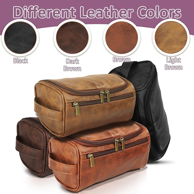 Personalized Toiletry Bag for Men, Engraved Name & Text, Custom Leather Travel Dopp Kit, Gifts for Dad, Christmas, Birthday, Wedding, Anniversary, Husband, Grandpa, Lover