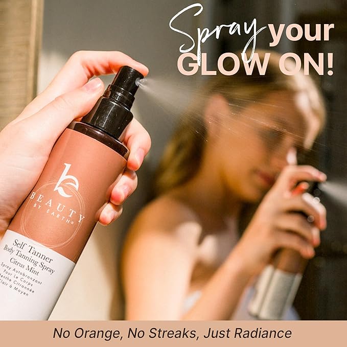 Self Tanner Spray - USA Made with Natural & Organic Ingredients, Fast Drying Spray Tan for Pale Skin, Non Toxic Gradual Tanning Spray, Sunless Tanning Water for Women & Men, Fair to Medium