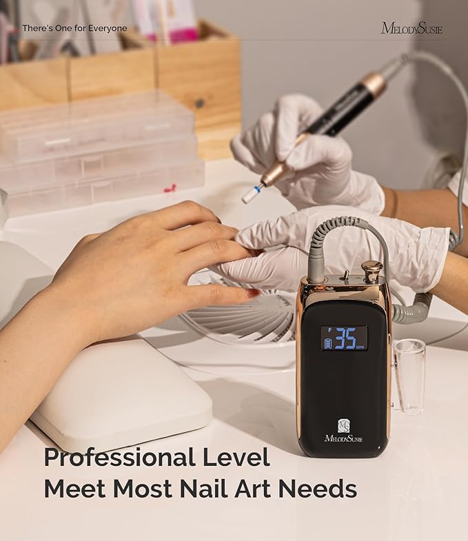 MelodySusie SC320C Electric Nail Drill Machine, Rechargeable 30000RPM Efile for Acrylic Nail, Portable Nail File with 6 Nail Drill Bit Set, SR3 Jade (Black)