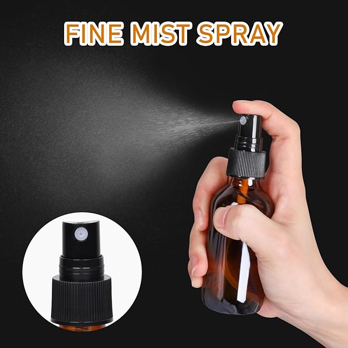 2 oz Glass Spray Bottles with Fine Mist Sprayer 2Pack, 60ml Small Amber Glass Spray Bottles 2 oz for Perfumes,Cleaning Products,Pet Spray (2fl.oz, Set of 2)