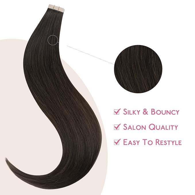 WENNALIFE Tape in Hair Extensions Human Hair Dark Brown Tape in Extensions, 10pcs 30g 20 inch Remy Invisible Tape Ins Straight Colored Soft Real Human Hair Tape in Extensions Refill Set Extensions