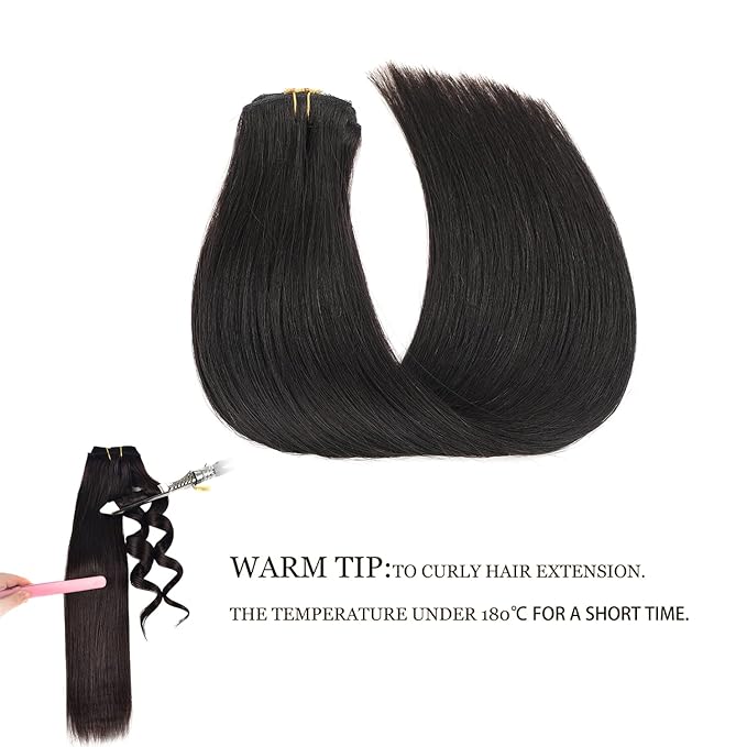 Clip In Extensions Human Hair,Lace Edge Double Weft 70g 7pcs Human Hair Clip In Extensions 18Inch #1B Natural Black Remy Hair
