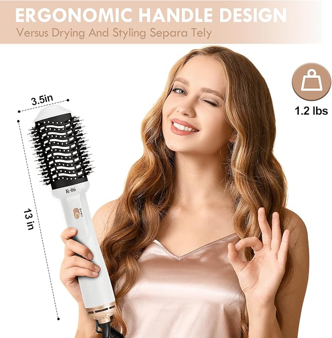 Hair Dryer Brush Blow Dryer Brush in One, 4 in 1 Hair Dryer and Styler Volumizer with Oval Barrel, Professional Salon Hot Air Brush for All Hair Types, Bright White