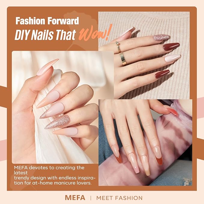 MEFA Gel Nail Polish Set, 12 Colors Champagne Gold Glitter Gel Polish Set Burgundy Red Nail Polish Soak Off Dark Red Brown Shimmer Nude Pink Gifts for Women Girl DIY Salon Home Manicure
