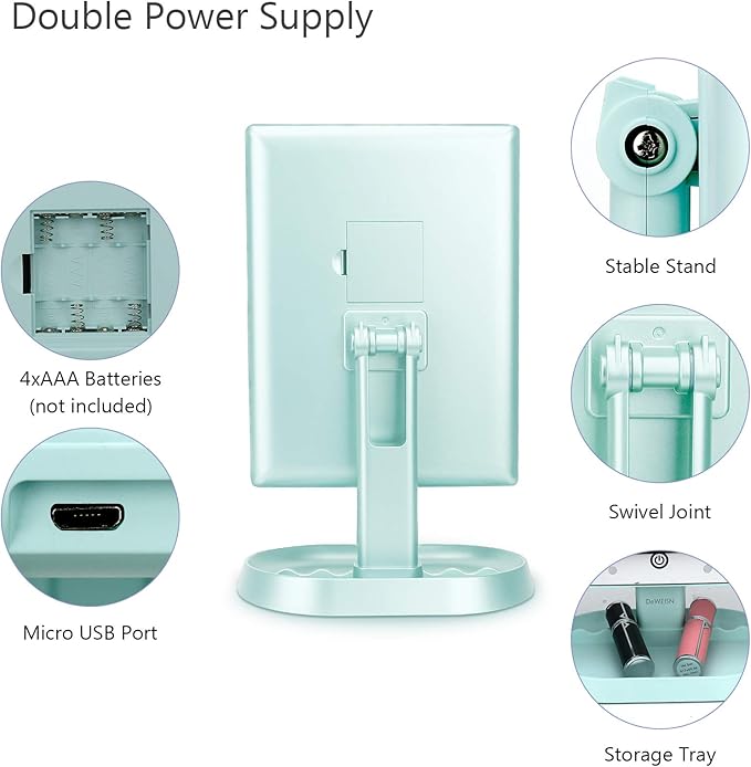 deweisn Trifold Lighted Vanity Makeup Mirror with 21 LED Lights,1x/2x/3x Magnification Touch Screen Dimming,Two Power Supplies Makeup Mirror, Gift for Women