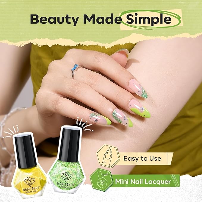 modelones Green Nail Polish, Spring Summer Easter Yellow White 6 Colors Quick Dry Nail Polish Set Mini Finger Long Lasting Fast Drying Manicure DIY Nail Art Home Salon Gift For Women Girls