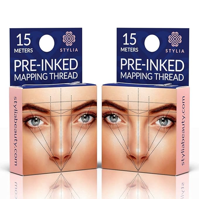 Bundle of 12 Piece Black Waterproof Eyebrow Pencils Peel Off Brow Pencil Set and 30 Meters Pre-Inked Eyebrow Mapping String, Permanent Makeup Brow Mapping Tool