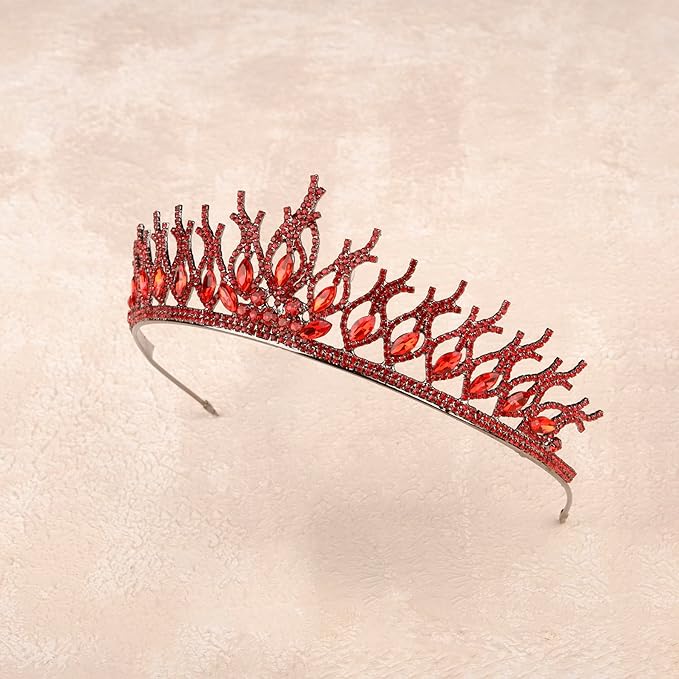 LIMELIA Women's Tiara for Henna Wedding Party|Glitter Hair Accessories for Bridal Birthday Pageant Prom Halloween Cos-play Christmas Party|Tulip-Red