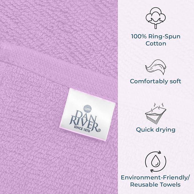 DAN RIVER 100% Cotton Washcloths 24 Pack Premium Quality Face and Body Cloth, Quick Dry Essential Towels for Bathroom, Hand, Kitchen & Cleaning, Baby Washcloths | 12X12 in | 400 GSM | Lavender
