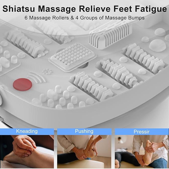 AISZG Collapsible Foot Spa Bath Massager with 6 Massage Rollers,Pedicure Foot Spa with Fast Heat and Massage,Foot Soaking Tub,Birthday Gifts for Women/Men/Mom/Her/Him, White