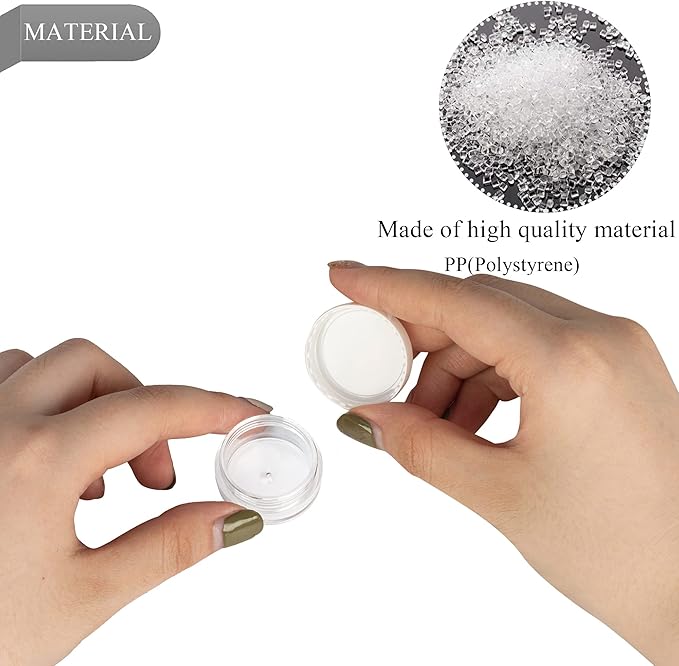 50PCS 3 Gram Sample Containers, 3ml Empty Jars with Lids, Small Cosmetic Containers, Mini Sample Jars with 4PCS Mini Spatulas for Make Up, Oils, Lotion, Powder, Paint, Jewelry, Lip Balms(White Lid)