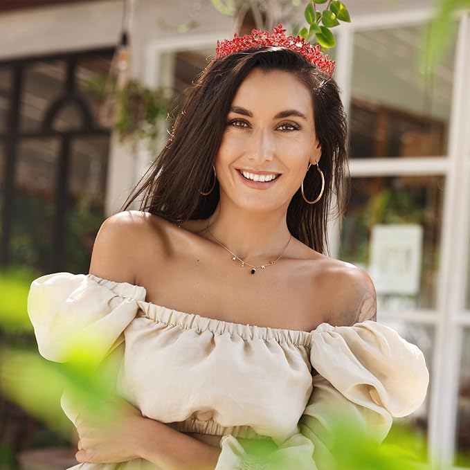 Women's Tiara, Crown for Henna Wedding Party | Glitter Hair Accessories for Bridal Birthday Pageant Prom Halloween Costume Christmas, Halloween Princess Crowns | Dream Design - Red Gold