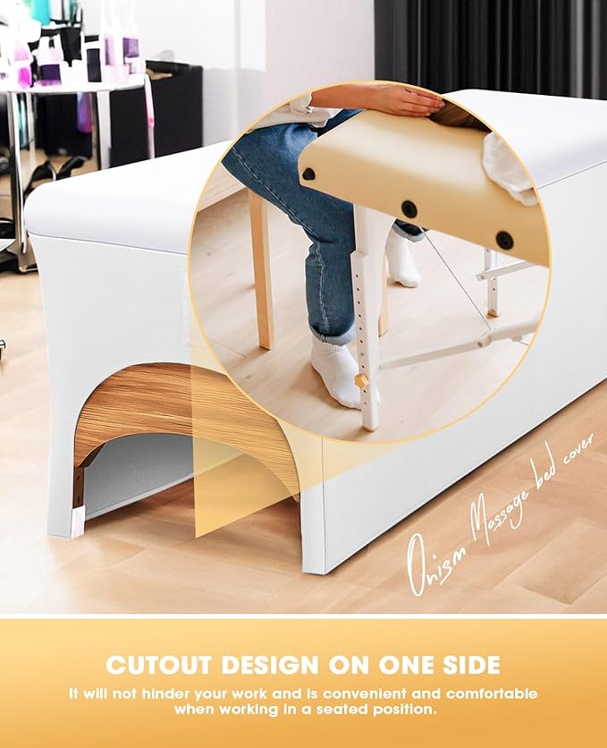 Onism Lash Bed Cover-Wipeable PU Leather Massage Bed Cover, Waterproof Soft and Comfortable Spa Bed Cover with Storage Pocket for Eyelash Extension Bed Massage Bed Perfect for Salon Spa Home Use White