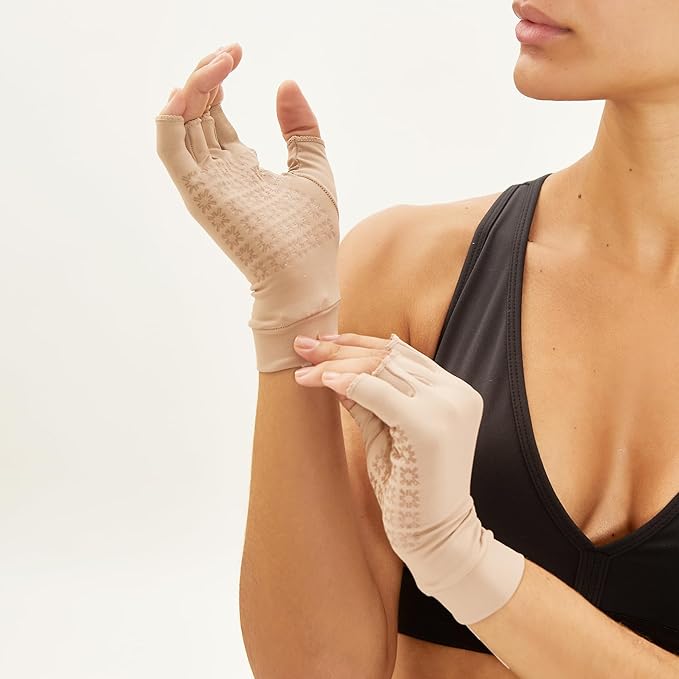 Unisex Fingerless Sun Gloves Anti-Aging Sun Protective UPF 50+ (Chocolate, Large)