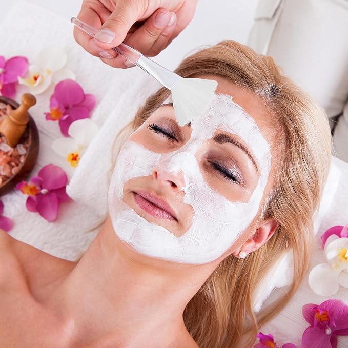 60 Pcs Fan Facial Brushes Fan Mask Soft Facial Applicator Brushes Acid Brush Cosmetic Makeup Blush Applicator Tools for Esthetician Eyeshadow Peel Mud Cream(White)