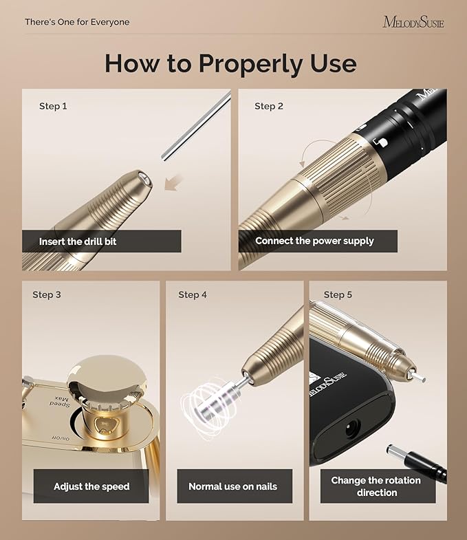 MelodySusie SC320C Electric Nail Drill Machine, Rechargeable 30000RPM Efile for Acrylic Nail, Portable Nail File with 6 Nail Drill Bit Set, SR3 Jade (Black)