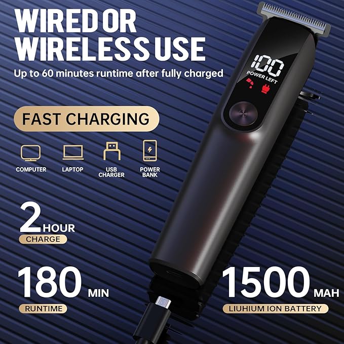 Hair Clippers for Men Professional Rechargeable Cord/Cordless Beard Nose Ear Body Grooming Hair Clipper Trimmer with Smart Charge Technology