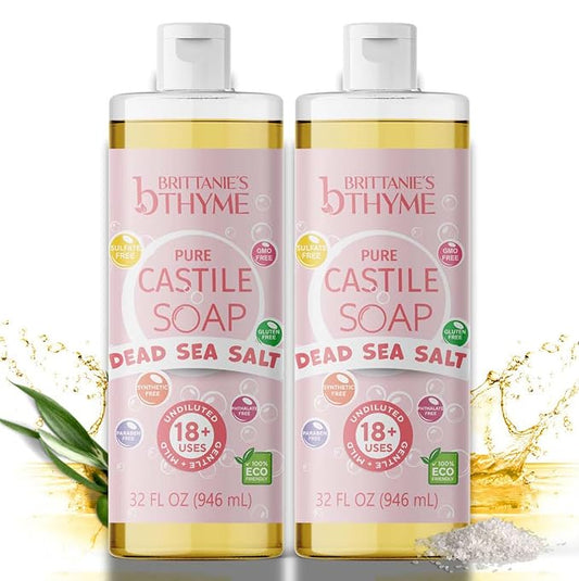 Brittanie’s Pure Castile Liquid Soap Refill, Dead Sea Salt, 32 Ounce Pack of 2 | Dish Soap, Hair & Body, Home, Gentle and Pure, Made with Natural Luxurious Oils, Vegan & Gluten Free Non-GMO