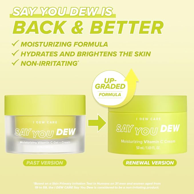 I DEW CARE Say You Dew Brightening Vitamin C Cream with Niacinamide + Glow Easy Vitamin C Tinted Lip Oil Gloss with Jojoba Seed Oil Bundle