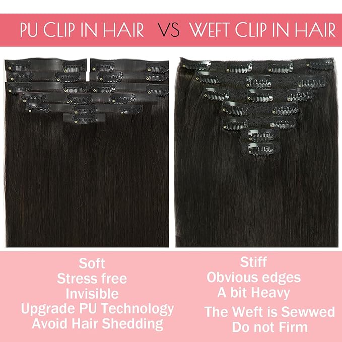 Loxxy Seamless Clip in Hair Extensions Real Human Hair Natural Black #1B 20inch Remy Clip in Human Hair Extensions for Thin Hair Pu Weft Clip on Hair Extensions Natural Hair 150gram 8pcs