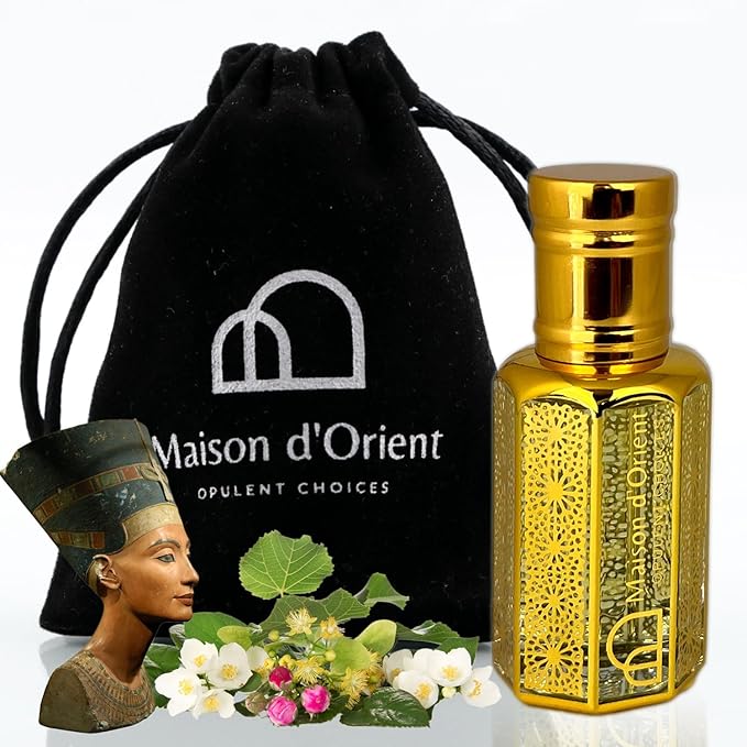 Maison d Orient Egyptian Musk Perfume Oil 12 mL – Premium Long Lasting Unisex Scent in Arabian Tola Bottle with Dapper Stick Applicator, Alcohol Free and Skin Friendly