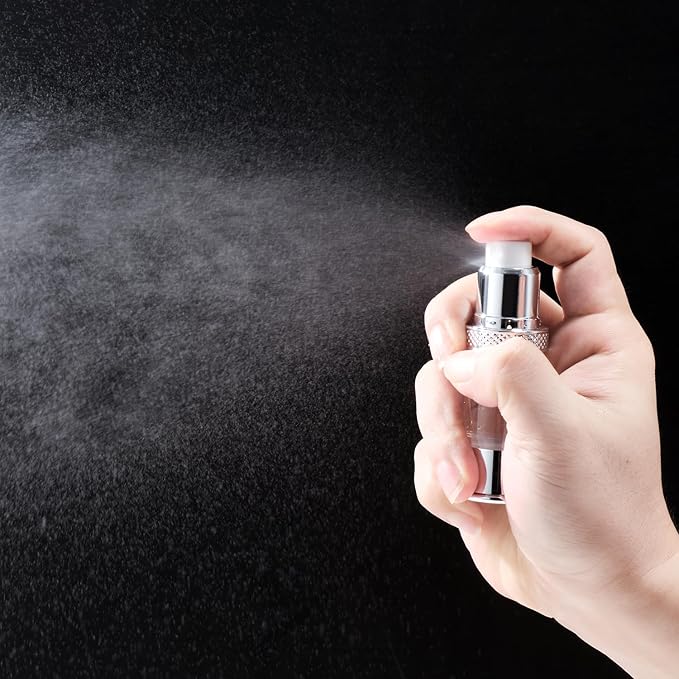 silvery travel size bottle with bag set, airless real pump bottle, reusable vacuum bottle, lotion, hand sanitizer, essence, etc (12 packs) 5ml/10ml/20g ZKP-YS-5-10-15