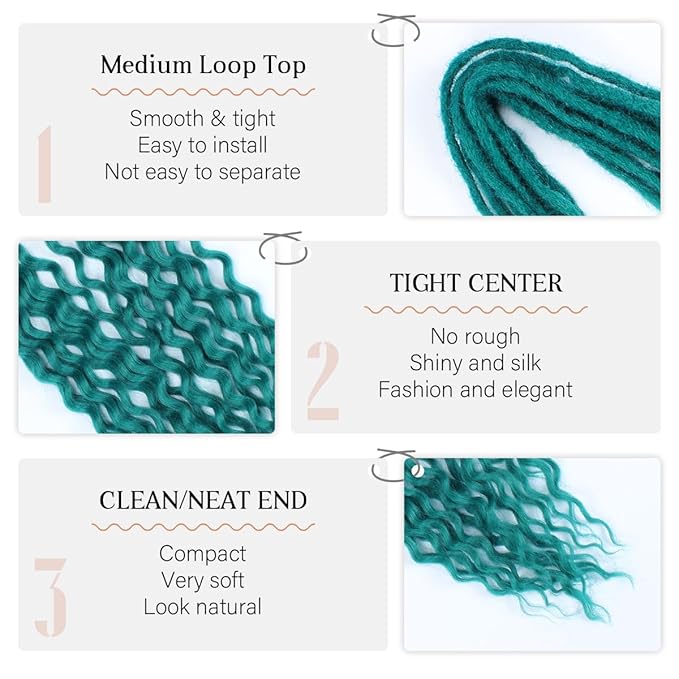 24 In Curly Dreadlock Extensions, 10 Strands Castleton Green Synthetic Double Ended Dreads Extensions, 100% Handmade Dreads Hippie Style Dreadlocks for Woman