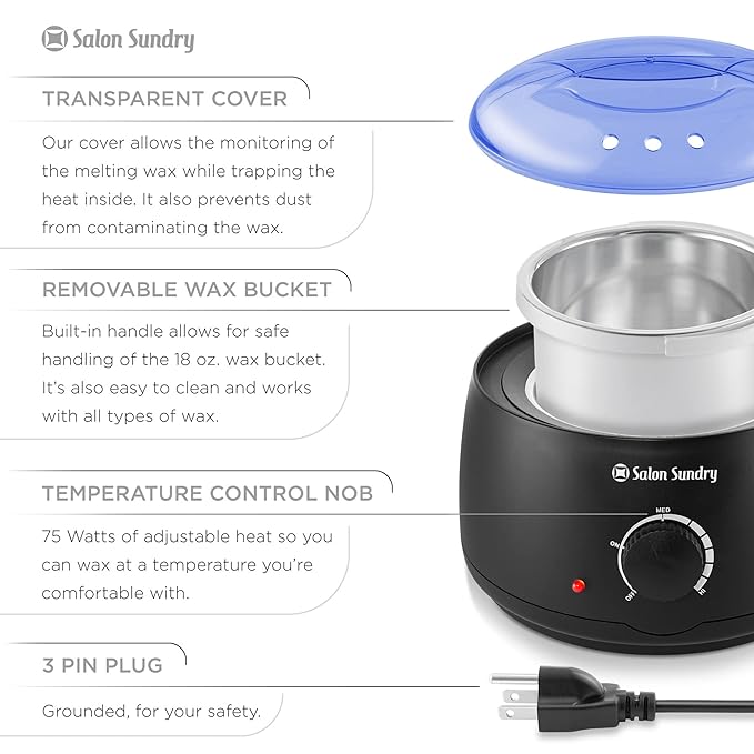 Salon Sundry Portable Electric Hot Wax Warmer Machine for Hair Removal - Black with Blue Lid