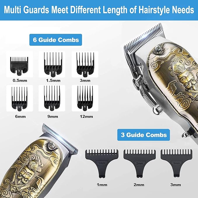 Hair Clippers and Trimmers Set, Suttik Barber Clippers Professional Set, Beard Trimmer for Men, Cordless Ornate Clippers for Men with T-Blade Close Cutting Trimmer, LED Display