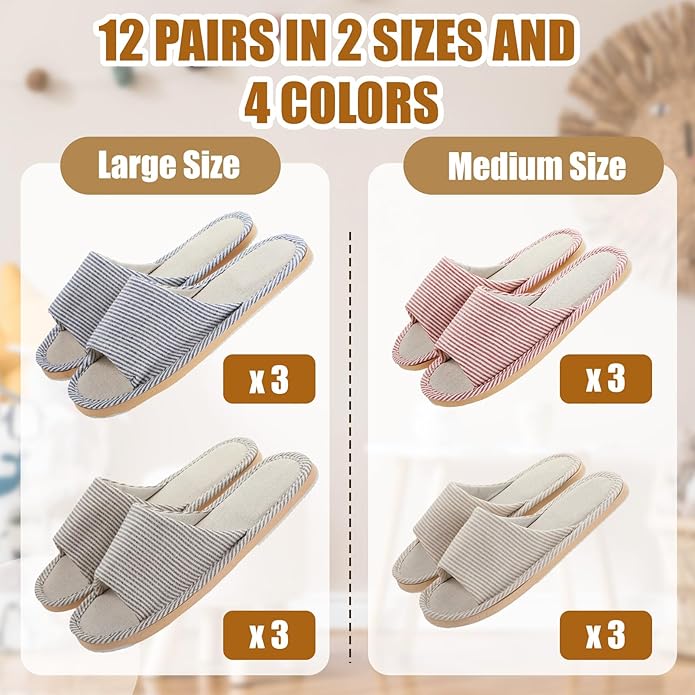 Suhine 12 Pairs House Slipper for Guests Open Toe Spa Slippers Non Slip Indoor Comfortable Breathable Home for Travel Guests Hotel Home Bedroom Unisex