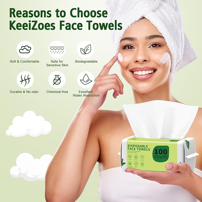 Disposable Face Towels 600 Count, Biodegradable Ultra Soft & Thick Facial Towels for Sensitive Skin, Lint-Free Makeup Remover Dry Wipes, Multi-Purpose Cleansing Towelettes for Face Wipes, Skincare
