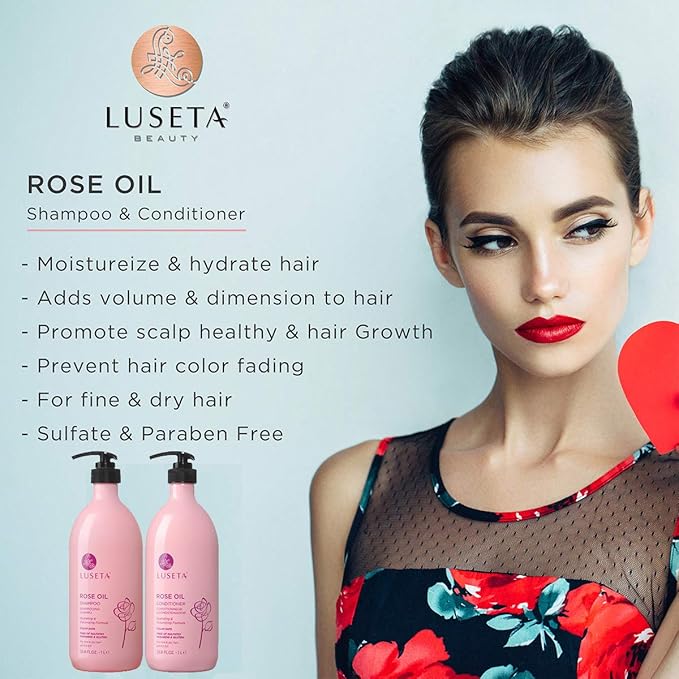 Luseta Rose Oil Shampoo and Conditioner Set for Fine and Dry Hair, 2x33.8oz