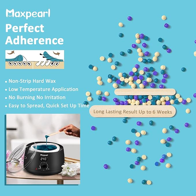 Maxpearl Digital Waxing Kit - Women Men Hard Wax Melt Warmer Kit for Hair Removal - Sensitive Skin, Eyebrows, Face, Underarms, Brazilian, Bikini, Legs