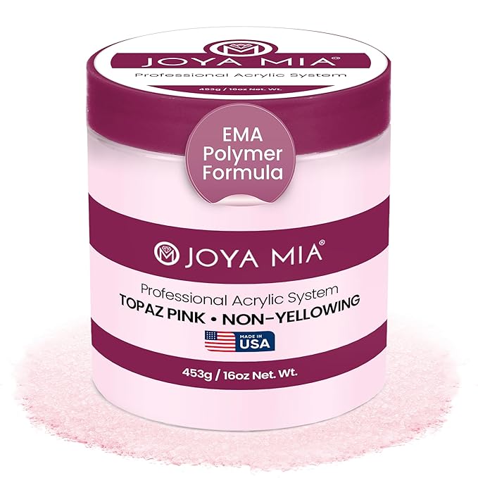 Joya Mia Acrylic Powder for Nails, MMA-Free, Super Adhesion Professional Powder for Flawless & Long-Lasting Nail Enhancements, Easy Application, Vibrant & Stunning Colors - Topaz Pink, 16 oz