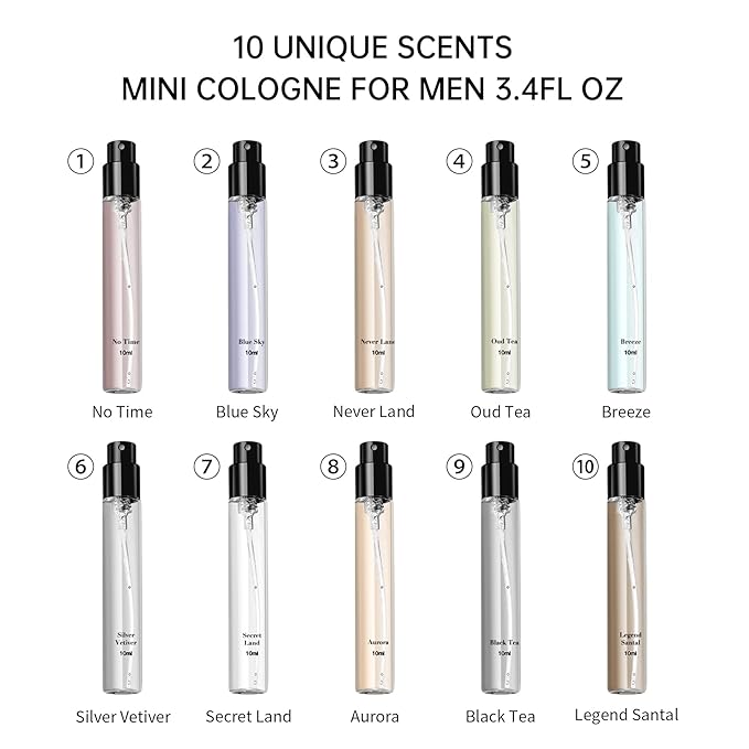 MAJESTY'S SECRET PHEROMAX Luxury Men's Cologne Sampler Sets (10 x 0.34 fl oz) – Mini Perfume Travel Set with Magnetic Cap & Gift Bag – 10 Unique Fragrances for Holidays,Beginners,Dating & Daily Use