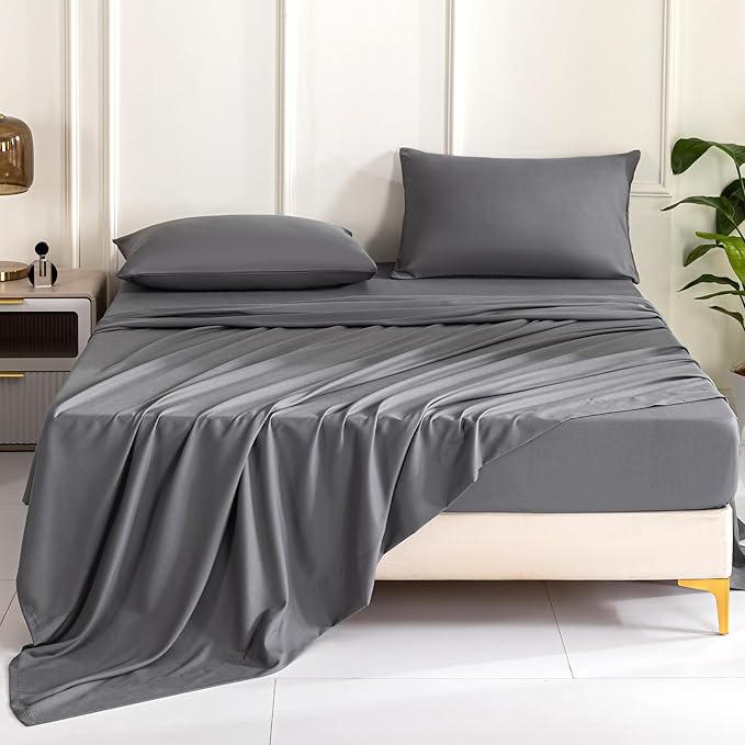 Lavisun Flat Sheets 2 Pack,Hotel Quality Flat Bed Sheets,Brushed Microfiber Bed Sheets, Bulk Sheets for Massage, Home, Dorm (Dark Grey,Queen)