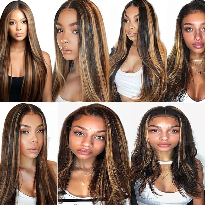 Ombre P1B27 Human Hair Straight Bundles Black and Blonde Straight Bundles two tone Brazilian Human Hair Extensions Soft and Silky for Black Women 8 10 12 Inch