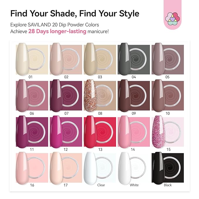 SAVILAND Advanced Dip Powder Nail Kit with Nail Drill: 28 Days Long-lasting 20 Color Pink Nude Dip Nails Powder Starter Kit Dipping Powder Liquid Set Dip Base Top Activator Brush Saver French Nail Art