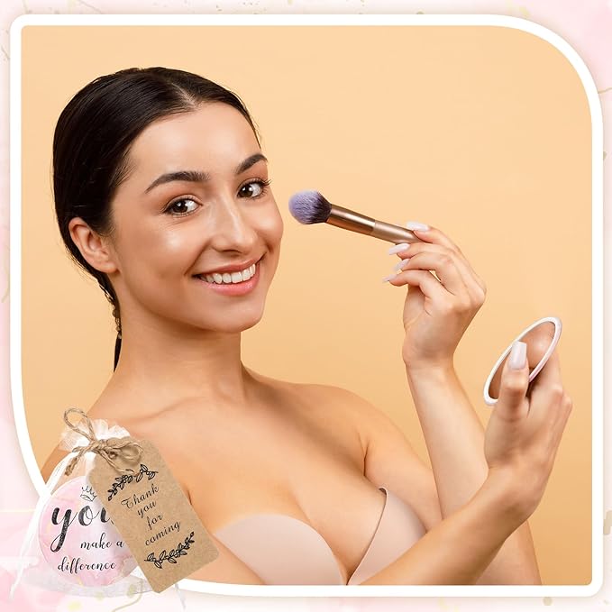 Tradder 50 Sets Compact Mirrors Bulk Women Gifts Inspirational Appreciation Employee Gifts Small Purse Pocket Makeup Mirrors for Mother's Day Coworker Nurse Bridal Souvenir Bags(Rose Gold)