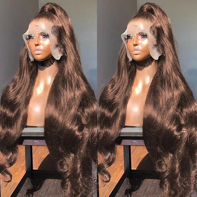28 Inch Chocolate Brown Lace Front Wig Human Hair 13x6 HD Transparent Body Wave Lace Front Wigs Human Hair Pre Plucked Brown Wig Human Hair 200% Density Colored #4 Frontal Wigs Human Hair