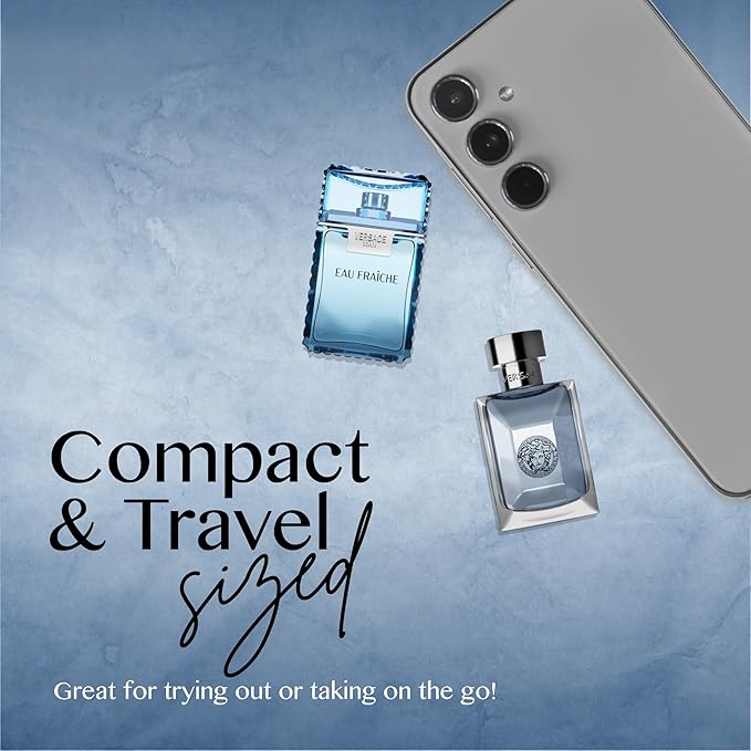 Versace Cologne for Men Set of 4 Mini Eros, Pour Homme, Dylan Blue, Eau Fraiche Perfume for Men Fragrance Sampler Set - Designer Mens Cologne Samples (4 Count, 0.17 oz)