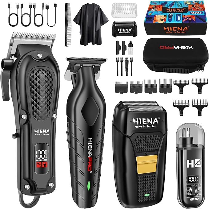Professional Hair Clipper Set for Men, Cordless Barber Clippers Set and Trimmer Kit, Electric Beard Trimmer & Nose Trimmer Kit, Foil Shaver & Men's Facial Grooming Tool Kit, Gifts for Men