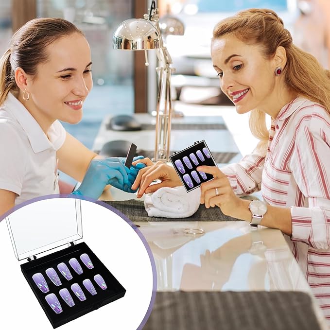 30 Sets Press on Nail Box Nail Display Case Artificial Nail Display Storage Box with 60 Pcs Adhesive Double Sided Tape Acrylic Nail Box Press On Nail Packaging for Nail Salon (Black, 2.76 x 2.76 inch)