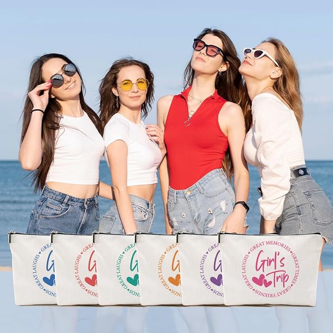6Pcs Girls Trip Gifts Favors, 2025 Girls Weekend Gifts Makeup Bag, Bestie Gifts Weekend Bag Travel Gifts Vacation Cosmetic Bag, Friendship Gifts for Friends, Graduation Wedding Gifts Toiletry Bag