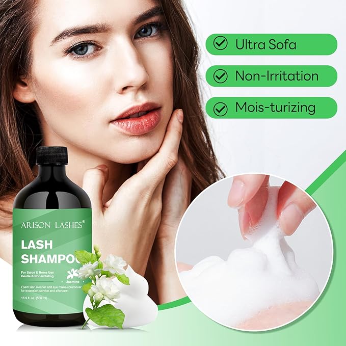ARISON LASHES Lash Shampoo Eyelash Extension Cleanser, Lash Extension Shampoo, Professional Lash Shampoo for Lash Extensions Eyelid Foaming Cleanser for Salon and Home Use 500ML