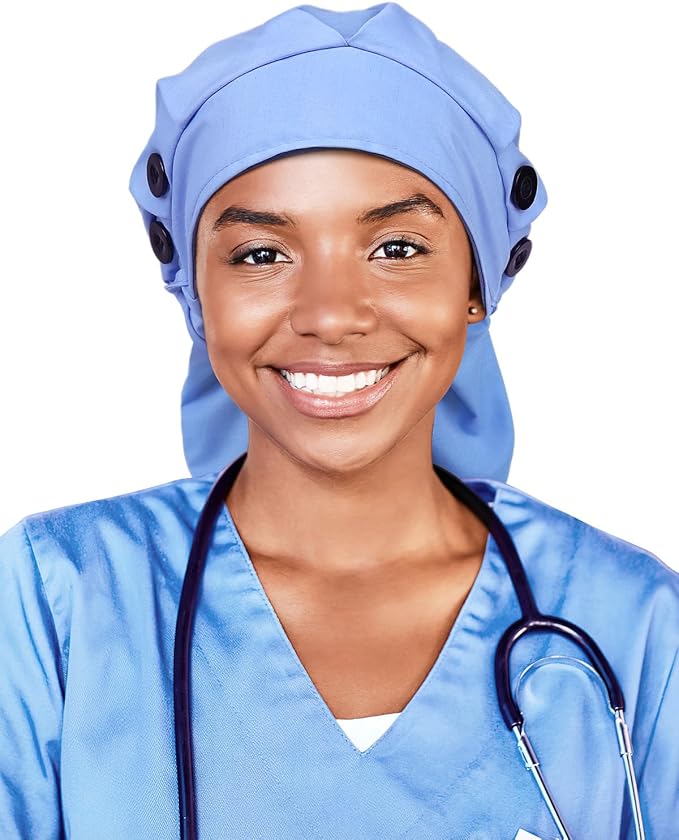 Satin Lined Work Cap with Button for Long Hair Women