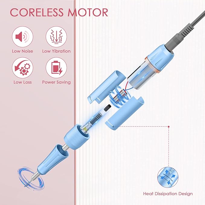 Professional 35000 RPM Electric Nail Drill, Portable Nail File Kit for Any Manicure, Pedicure, Acrylic Nails Gel Polishing Removing, Designed for Salon, Home, Gift Giving, Blue