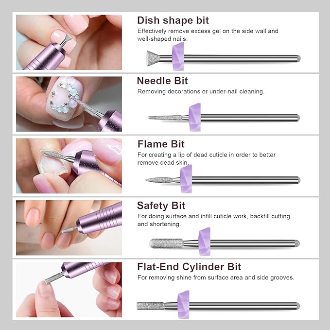 Depvko 10pcs Nail Drill Bits, 3/32 Inch Diamond Bits for Nail Drill Efile, Cuticle Cleaner Drill Set for Nails, Acrylic Remover Tool Manicure Pedicure Kit for Nail Gel Polish Nail Prep, Salon Home
