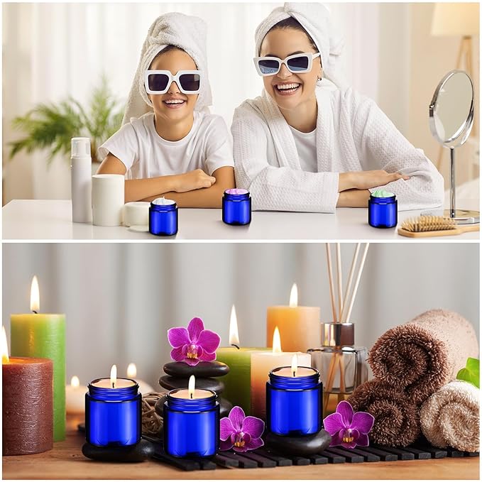 Norme 24 Pcs 4 oz Glass Jars with Lids Leakproof Round Airtight Empty Cosmetic Jars with Inner Liners Lid for Storing Lotions Powder Ointments Candle Making (Blue,Black)